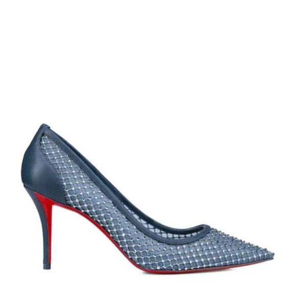 SOLD NEW Christian Louboutin Apostropha 80 mm Pumps, Navy Blue Mesh Strass - Picture 2 of 8
